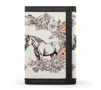 STVNKML Flowers And Horses Hand Drawn Slim Wallets for Men Money Clip Card Holder Wallet Men's Trifold Wallet And Coin Pocket, Flowers and horses hand drawn, One Size, Modern