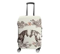 STVNKML Flowers And Horses Hand Drawn Suitcase Covers for Luggage - Elastic Luggage Cover Protector, Double-sided Washable Suitcases Sleeve for 19-32 Inch Luggage, white, XL, Flowers and Horses Hand