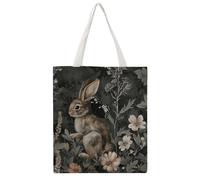 STVNKML Flowers And Rabbit Canvas Tote Bag for Women Cute Stylish Shoulder Bag Reusable Shopping Bags for Daily