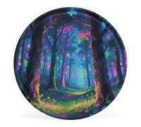 STVNKML Fluorescent Forest Circular Iron Wall Art Decor with Vintage Pattern Print, Round Metal Hanging Picture Frame for Home, Bar, Cafe Retro Wall Decoration