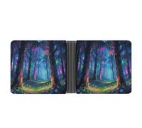 STVNKML Fluorescent Forest Leather Bifold Wallet with 2 Hidden Pockets 6 Card Slots Slim Wallets for Cash, Cards, And ID