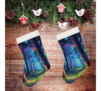 STVNKML Fluorescent Forest Personalized Christmas Stocking - 16.5 Inch Double-Sided Pattern Santa Stockings for Fireplace, Family Holiday Decor, Xmas Tree Hanging Sock with Gift Loop