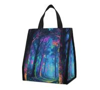 STVNKML Fluorescent Forest Reusable Insulated Lunch Bag 9L Foldable Cooler Bag with Aluminum Foil Liner Washable Leakproof & Lightweight Lunch Tote for Work Picnic Beach Gym