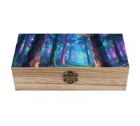 STVNKML Fluorescent Forest Wooden Storage Box Wood Keepsake Box with Hinged Lid Decorative Wooden Storage Boxes Rustic Wood Gift Boxes Organizer Bins for Jewelry, Photos, Crafts & Gifts