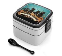 STVNKML Four Black Cats Lying on The Piano Keyboard Bento Box with Spoon & Handle - 2 Compartment Leak-Proof Stackable Lunch Box for Adults, BPA-Free Reusable Food Containers for Work, Travel, Picnic