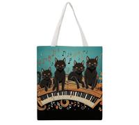 STVNKML Four Black Cats Lying on The Piano Keyboard Canvas Tote Bag for Women Cute Stylish Shoulder Bag Reusable Shopping Bags for Daily