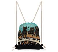 STVNKML Four Black Cats Lying on The Piano Keyboard Drawstring Backpack Sport Gym Bags Yoga Shopping Travel Casual Daypacks for Women Men