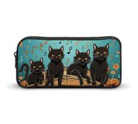 STVNKML Four Black Cats Lying on The Piano Keyboard Pencil Case - Large Aesthetic Makeup Bag Multi-Purpose Pencil Pouch Cute Cosmetic Bag with Zipper Closure for Office, Home, Study & Travel