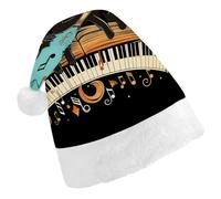 STVNKML Four Black Cats Lying on The Piano Keyboard Santa Hat for Adults Christmas Hat Xmas Santa Hats Cap for Costumes Holiday Party Supplies