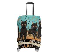 STVNKML Four Black Cats Lying on The Piano Keyboard Suitcase Covers for Luggage - Elastic Luggage Cover Protector, Double-sided Washable Suitcases Sleeve for 19-32 Inch Luggage, white, XL, Four Black