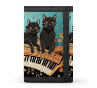 STVNKML Four Black Cats Lying on The Piano Keyboard Wallet Men's Trifold Wallet And Coin Pocket Slim Card Holder Wallet for Men Money Clip