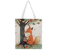 STVNKML Fox Under The Tree Canvas Tote Bag for Women Cute Stylish Shoulder Bag Reusable Shopping Bags for Daily