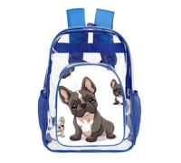 STVNKML French Bulldog Clear Backpack Heavy Duty PVC Transparent Bag, Blue | Waterproof See Through Backpack with Padded Straps & Side Pockets for Concerts, Festivals, Travel, Security Check