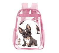 STVNKML French Bulldog Clear Backpack Heavy Duty PVC Transparent Bag, Pink | Waterproof See Through Backpack with Padded Straps & Side Pockets for Concerts, Festivals, Travel, Security Check