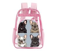 STVNKML French Bulldog Clear Backpack Heavy Duty PVC Transparent Bag, Pink | Waterproof See Through Backpack with Padded Straps & Side Pockets for Concerts, Festivals, Travel, Security Check