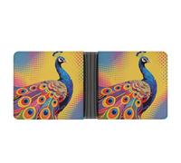 STVNKML French Bulldog Leather Bifold Wallet with 2 Hidden Pockets 6 Card Slots Slim Wallets for Cash, Cards, And ID, Peacock pattern, One Size, Modern