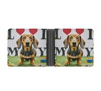 STVNKML French Bulldog Leather Bifold Wallet with 2 Hidden Pockets 6 Card Slots Slim Wallets for Cash, Cards, And ID, I Love My Dog Dachshunds, One Size, Modern