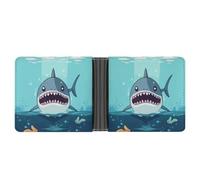STVNKML French Bulldog Leather Bifold Wallet with 2 Hidden Pockets 6 Card Slots Slim Wallets for Cash, Cards, And ID, Cartoon shark floating in water, One Size, Modern