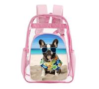 STVNKML French Bulldog Summer Clear Backpack Heavy Duty PVC Transparent Bag | Waterproof See Through Backpack with Padded Straps & Side Pockets for Concerts, Festivals, Travel, Security Check