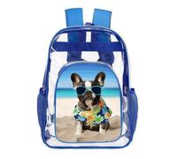 STVNKML French Bulldog Summer Clear Backpack Heavy Duty PVC Transparent Bag | Waterproof See Through Backpack with Padded Straps & Side Pockets for Concerts, Festivals, Travel, Security Check