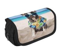 STVNKML French Bulldog Summer Pencil Case Organizer - Large Capacity 3 Compartment Pencil Pouch for Adults, Portable Makeup Bag & Aesthetic Stationery Bag with Zipper (8.7x4.3) Unisex Gift