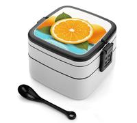 STVNKML Fresh Orange Fruit Bento Box with Spoon & Handle - 2 Compartment Leak-Proof Stackable Lunch Box for Adults, BPA-Free Reusable Food Containers for Work, Travel, Picnic