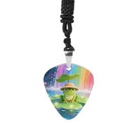 STVNKML Frog on Giant Lily Guitar Pick Holder Necklace Stainless Steel Music Pendant with Adjustable 60cm Cord Functional Jewelry for Guitarists & Music Lovers, Unisex Hip Hop Punk Accessory