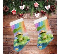 STVNKML Frog on Giant Lily Personalized Christmas Stocking - 16.5 Inch Double-Sided Pattern Santa Stockings for Fireplace, Family Holiday Decor, Xmas Tree Hanging Sock with Gift Loop
