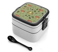 STVNKML Frogs And Mushrooms Bento Box with Spoon & Handle - 2 Compartment Leak-Proof Stackable Lunch Box for Adults, BPA-Free Reusable Food Containers for Work, Travel, Picnic