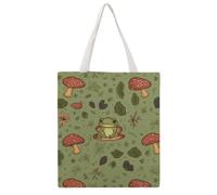 STVNKML Frogs And Mushrooms Canvas Tote Bag for Women Cute Stylish Shoulder Bag Reusable Shopping Bags for Daily