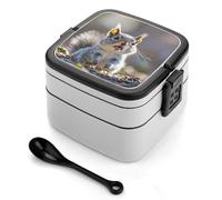 STVNKML Funny Cute Squirrel Bento Box with Spoon & Handle - 2 Compartment Leak-Proof Stackable Lunch Box for Adults, BPA-Free Reusable Food Containers for Work, Travel, Picnic