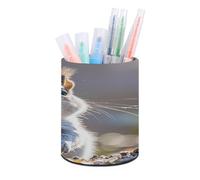 STVNKML Funny Cute Squirrel Pen Holder, Pencil Holder for Desk, PU Leather Desktop Pen Cup Storage, Round Desk Pencil Pens Organizer, Makeup Brush Holder for Home Office