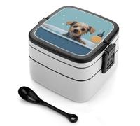 STVNKML Funny Dog in Bathtub Bento Box with Spoon & Handle - 2 Compartment Leak-Proof Stackable Lunch Box for Adults, BPA-Free Reusable Food Containers for Work, Travel, Picnic