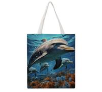 STVNKML Funny Dog in Bathtub Canvas Tote Bag for Women - Cute Stylish Shoulder Bag, Reusable Shopping Bags for Daily, Dolphins, 38x41cm