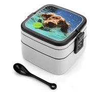 STVNKML Funny Swimming Dog Bento Box with Spoon & Handle - 2 Compartment Leak-Proof Stackable Lunch Box for Adults, BPA-Free Reusable Food Containers for Work, Travel, Picnic