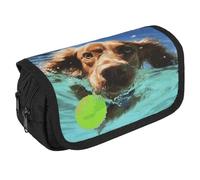 STVNKML Funny Swimming Dog Pencil Case Organizer - Large Capacity 3 Compartment Pencil Pouch for Adults, Portable Makeup Bag & Aesthetic Stationery Bag with Zipper (8.7x4.3) Unisex Gift