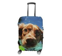 STVNKML Funny Swimming Dog Suitcase Covers for Luggage - Elastic Luggage Cover Protector, Double-sided Washable Suitcases Sleeve for 19-32 Inch Luggage, white, L, Funny Swimming Dog