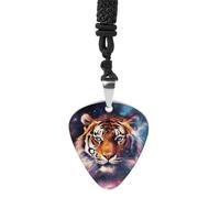 STVNKML Galaxy Tiger Guitar Pick Holder Necklace Stainless Steel Music Pendant with Adjustable 60cm Cord Functional Jewelry for Guitarists & Music Lovers, Unisex Hip Hop Punk Accessory