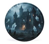 STVNKML Ghost Castle Circular Iron Wall Art Decor with Vintage Pattern Print, Round Metal Hanging Picture Frame for Home, Bar, Cafe Retro Wall Decoration