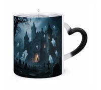 STVNKML Ghost Castle Color Changing Mug Heat Activated Novelty Coffee Cup with Ear Shape Design Gift Mugs for Christmas Birthday Wedding, Magic Ceramic Mug for Tea & Cocoa 12oz
