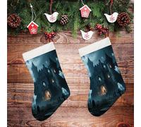STVNKML Ghost Castle Personalized Christmas Stocking - 16.5 Inch Double-Sided Pattern Santa Stockings for Fireplace, Family Holiday Decor, Xmas Tree Hanging Sock with Gift Loop