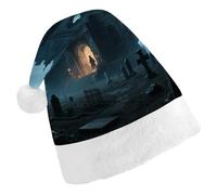 STVNKML Ghost Castle Santa Hat for Adults Christmas Hat Xmas Santa Hats Cap for Costumes Holiday Party Supplies