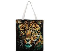 STVNKML Gold Jewelry And Gifts Canvas Tote Bag for Women - Cute Stylish Shoulder Bag, Reusable Shopping Bags for Daily, Green Eyed Leopard Painting, 38x41cm