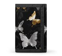 STVNKML Gold White Butterflies Black Wallet Men's Trifold Wallet And Coin Pocket Slim Card Holder Wallet for Men Money Clip