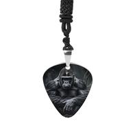 STVNKML Gorilla on The Ground Guitar Pick Holder Necklace Stainless Steel Music Pendant with Adjustable 60cm Cord Functional Jewelry for Guitarists & Music Lovers, Unisex Hip Hop Punk Accessory
