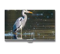 STVNKML Gray Heron Print in Water Aluminum Alloy Business Card Holder Case Name Card Holder Slim Wallet Business Card Holder Credit Card Holder for Women Men