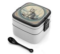 STVNKML Gray Tabby Cat Bento Box with Spoon & Handle - 2 Compartment Leak-Proof Stackable Lunch Box for Adults, BPA-Free Reusable Food Containers for Work, Travel, Picnic