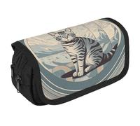 STVNKML Gray Tabby Cat Pencil Case Organizer - Large Capacity 3 Compartment Pencil Pouch for Adults, Portable Makeup Bag & Aesthetic Stationery Bag with Zipper (8.7x4.3) Unisex Gift
