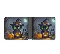 STVNKML Greece Island Sunset Landscape Leather Bifold Wallet with 2 Hidden Pockets 6 Card Slots Slim Wallets for Cash, Cards, And ID, Cat Halloween, One Size, Modern