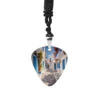 STVNKML Greece Street Guitar Pick Holder Necklace Stainless Steel Music Pendant with Adjustable 60cm Cord Functional Jewelry for Guitarists & Music Lovers, Unisex Hip Hop Punk Accessory